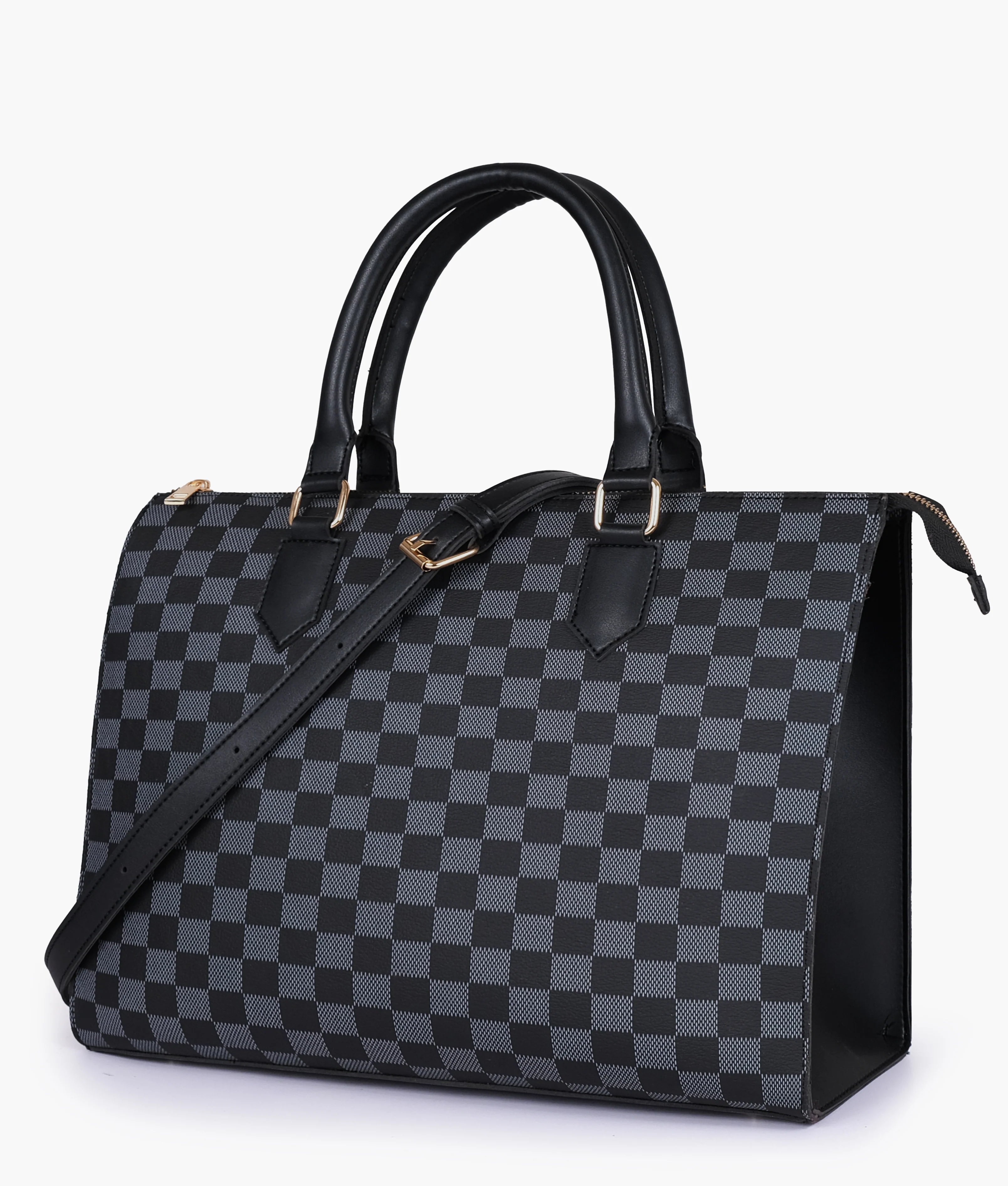 Black Checkered on-the-go Tote Bag
